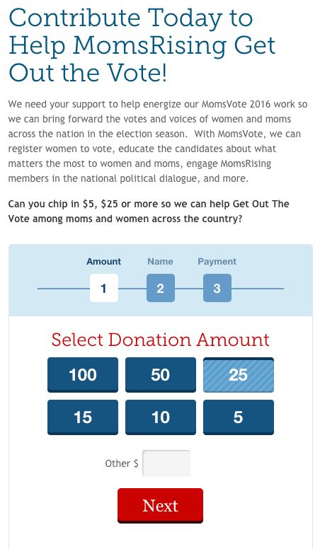 MomsRising donation page
